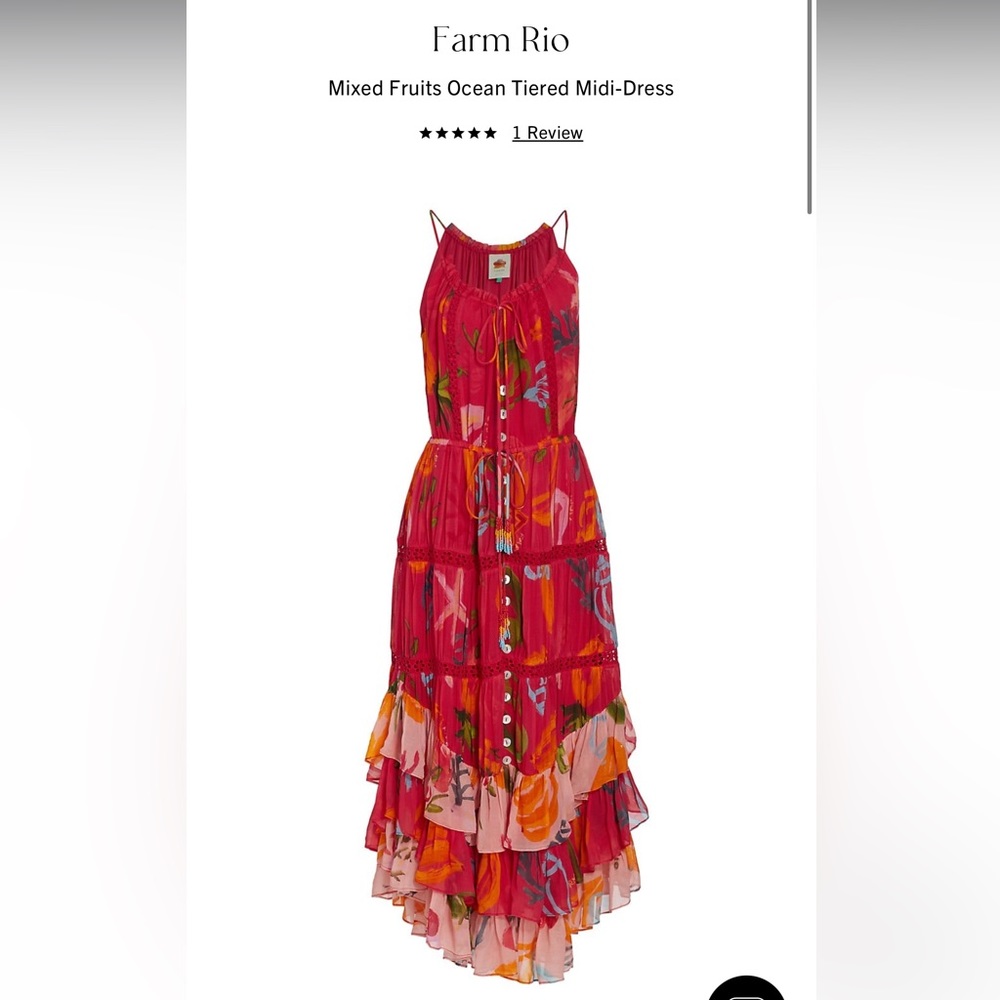 FARM RIO Mixed Fruits Ocean Tiered Midi-Dress